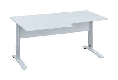 ERK 28 - 168 stůl kancelářský, rohový, levý, kovová podnož bílá, deska 25 mm, široký 1600 mm, bílá